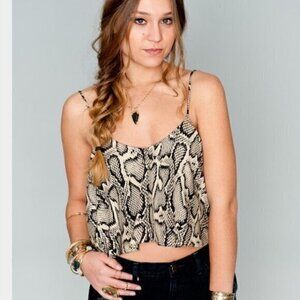 Show Me Your MuMu Charlie Crop Strappy Cami Top S Python (Tan/Black Snake Print)